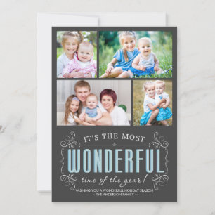 Cheerful Chalkboard Holiday 4-Photos Flat Card
