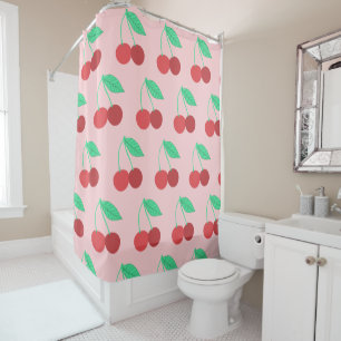 Cheerful Cherries Fruity Pink Shower Curtain