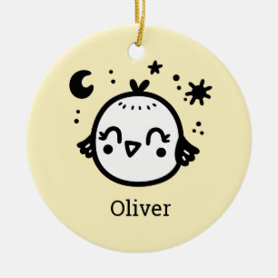 Cheerful Chick - Kawaii Bird Line Art" Ceramic Tree Decoration