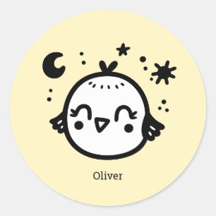 Cheerful Chick - Kawaii Bird Line Art" Classic Round Sticker