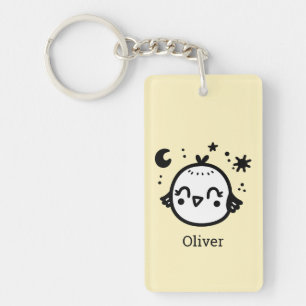 Cheerful Chick - Kawaii Bird Line Art" Key Ring