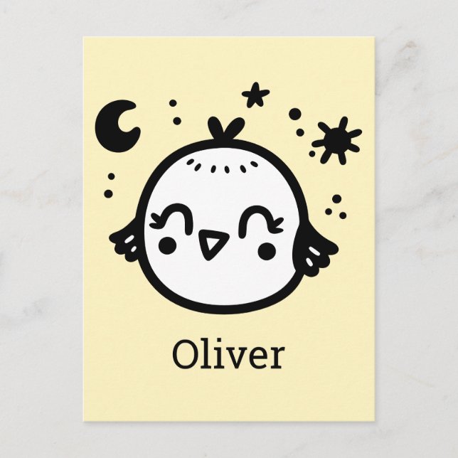 Cheerful Chick - Kawaii Bird Line Art" Postcard (Front)