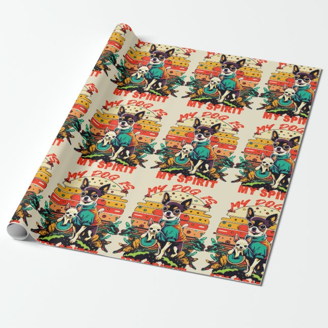 Cheerful Chihuahua Duo: Playful Doggy Adventure Wrapping Paper (Unrolled)