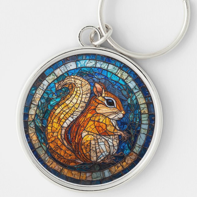 Cheerful Chipmunk Colourful Stained Glass Art Key Ring (Front)