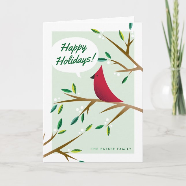 Cheerful Christmas Cardinal Folded Holiday Card (Front)