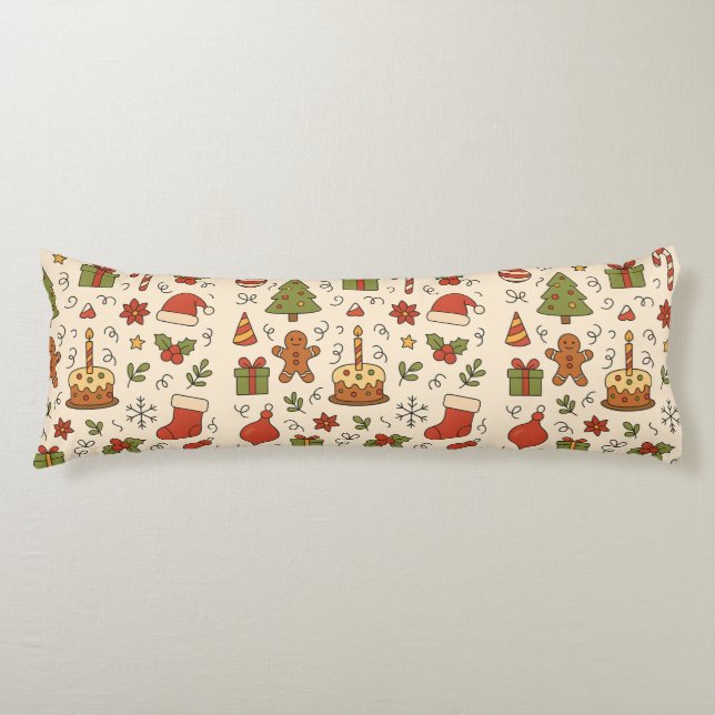 Cheerful Christmas Doodle Pattern Body Cushion (Front)