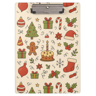 Cheerful Christmas Doodle Pattern Clipboard