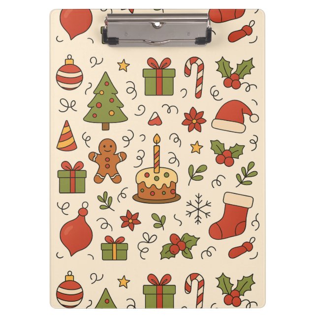 Cheerful Christmas Doodle Pattern Clipboard (Front)