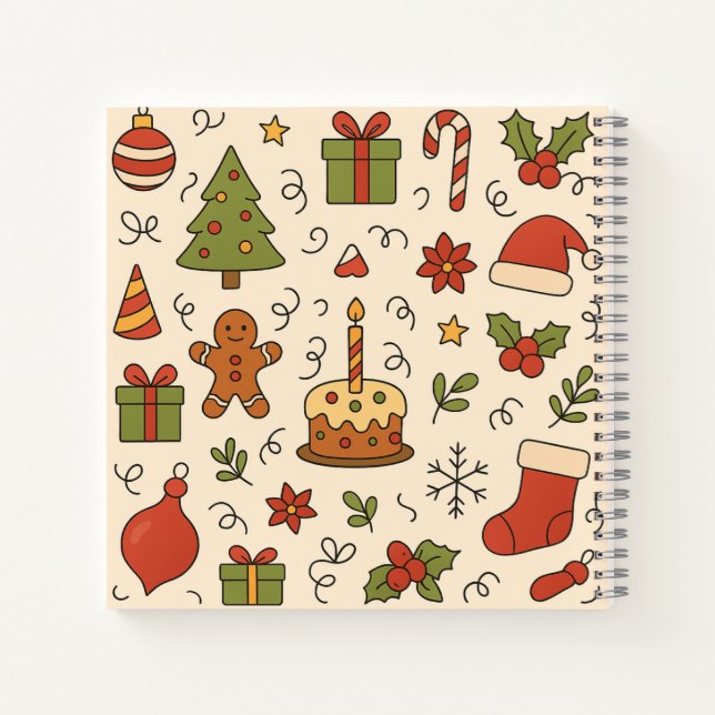 Cheerful Christmas Doodle Pattern Notebook (Back)