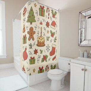 Cheerful Christmas Doodle Pattern Shower Curtain