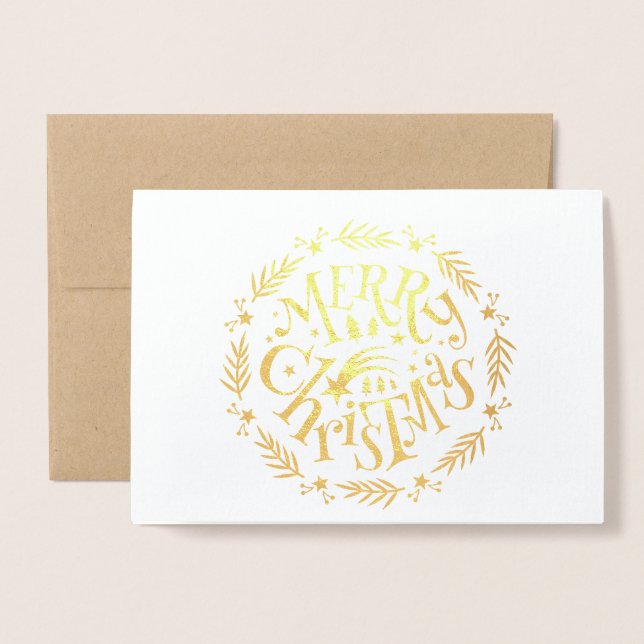 Cheerful Christmas Family Photo Foil Card (Front With Envelope)