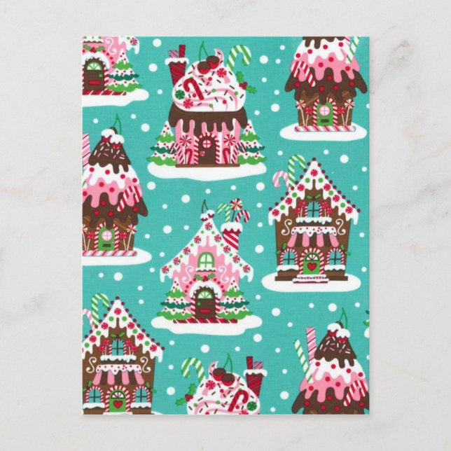 Cheerful Christmas gingerbread house Holiday Postcard (Front)