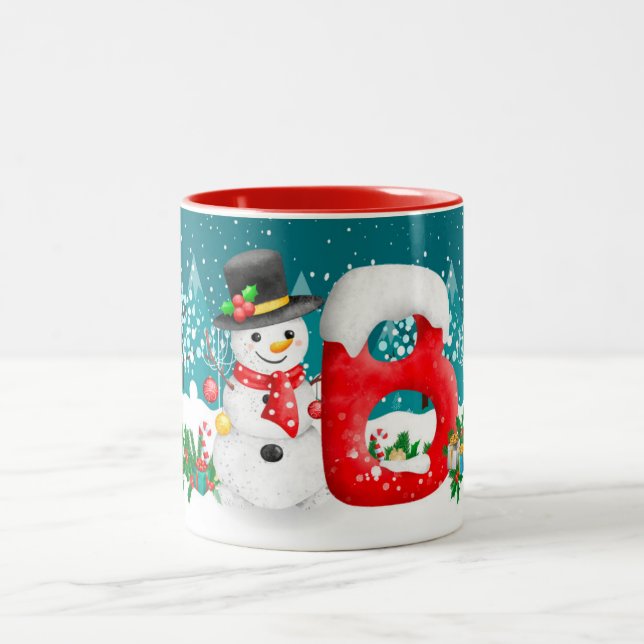 Cheerful Christmas Initial Letter Monogram Mug (Center)