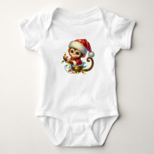 Cheerful Christmas Monkey Baby Bodysuit