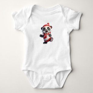 Cheerful Christmas Panda Baby Bodysuit