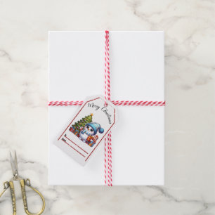 Cheerful Christmas tags with snowman & tree