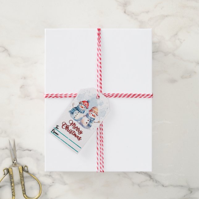 Cheerful Christmas tags with snowmen (With Twine)
