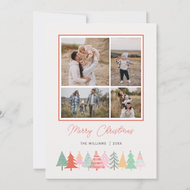 Cheerful Christmas Trees Cosy 4 Photo  Holiday Card (Front)