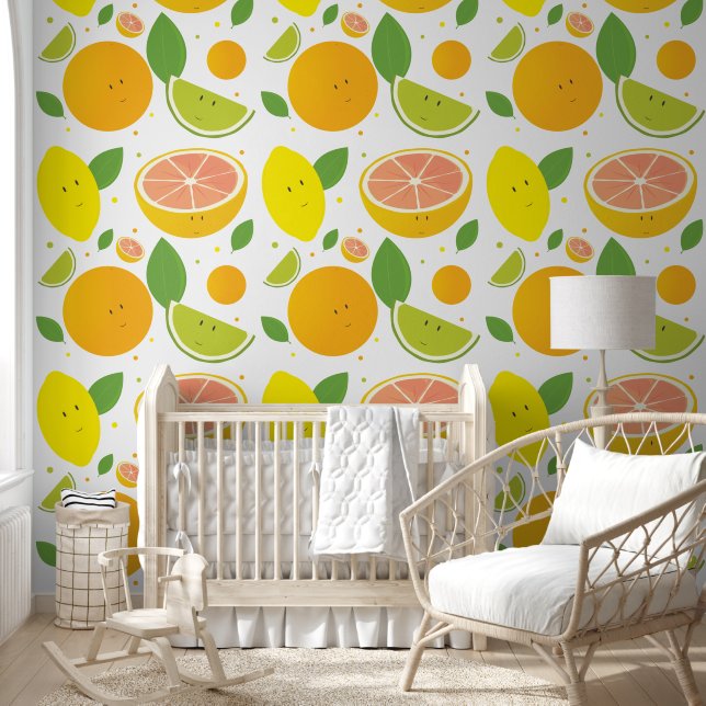 Cheerful Citrus Fruit Pattern Kids Wallpaper (Kids)