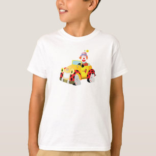 cheerful clown drives a whimsical yellow car  T-Shirt