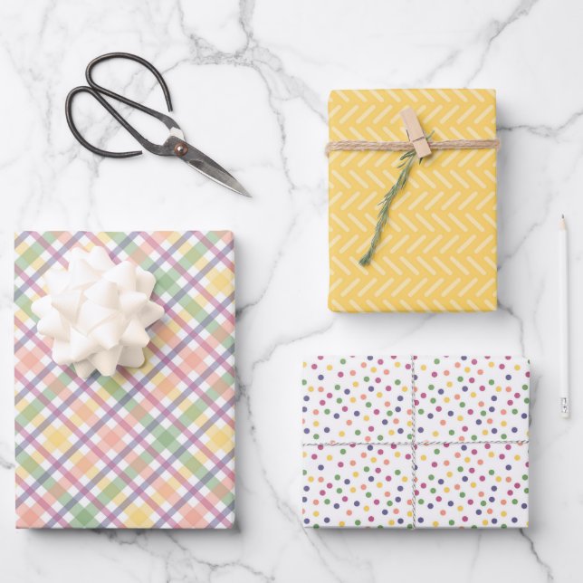 Cheerful Collection of Yellow, Pink & Green Wrapping Paper Sheet (Front)