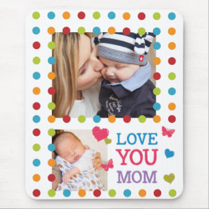 Cheerful Colorful Dots Custom Photo Love Mom Mouse Mat