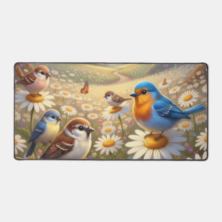 Cheerful Colorful Spring Birds Design Desk Mat