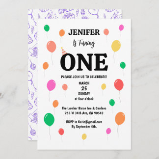cheerful colourful balloon birthday invitation