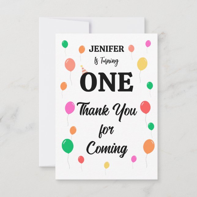 cheerful colourful balloon birthday thank you card (Front)