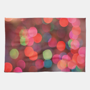Cheerful Colourful Bokeh Christmas Holiday Lights Tea Towel
