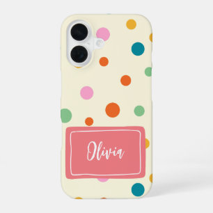 Cheerful Colourful Dots Personalised iPhone 16 Case