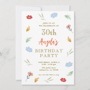 Cheerful Colourful Floral 30th Birthday Invitation
