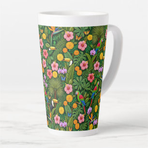 Cheerful Colourful Jungle Birds Tropical Flowers Latte Mug