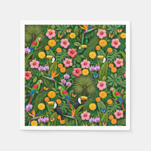 Cheerful Colourful Jungle Birds Tropical Flowers Napkin