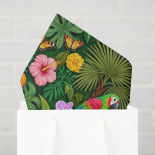Cheerful Colourful Jungle Birds Tropical Flowers Tissue Paper