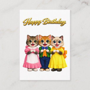 Cheerful Colourful Victorian Style Kittens Birthda Enclosure Card