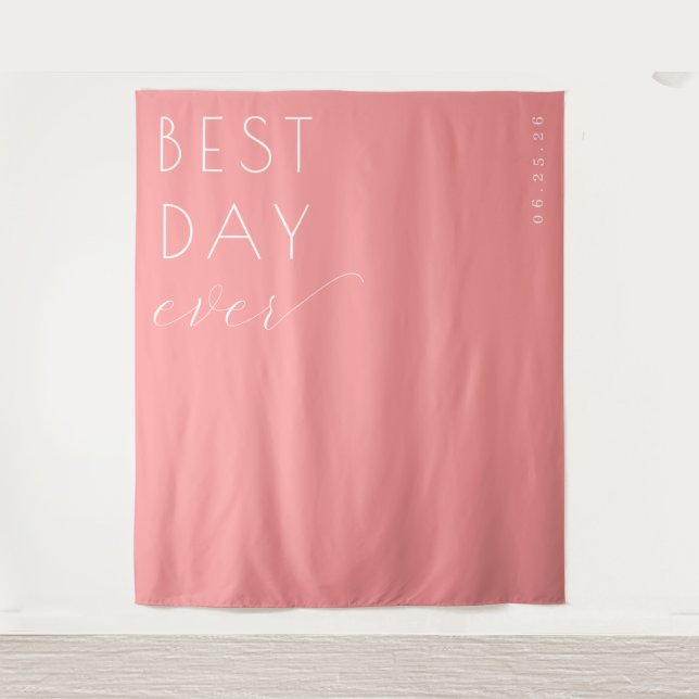 Cheerful Coral Minimalist Wedding Backdrop Tapestry (Front)