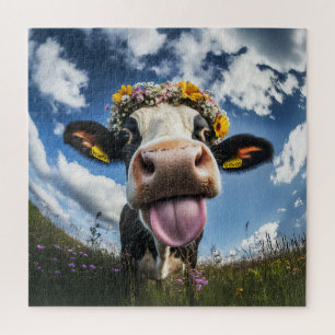 Cheerful Cow in Bloom Jigsaw Puzzle