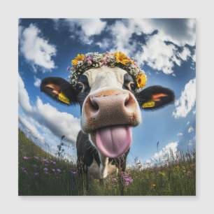 Cheerful Cow in Bloom Magnetic Invitation