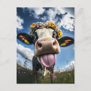 Cheerful Cow in Bloom Postcard