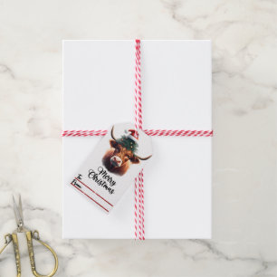 Cheerful cow in glasses Christmas tag