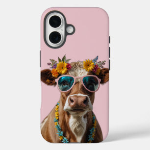Cheerful Cow With Sunglasses iPhone 16 Case