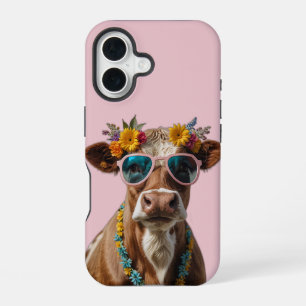 Cheerful Cow With Sunglasses iPhone 16 Case