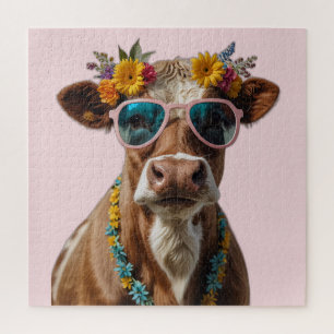 Cheerful Cow With Sunglasses  Jigsaw Puzzle
