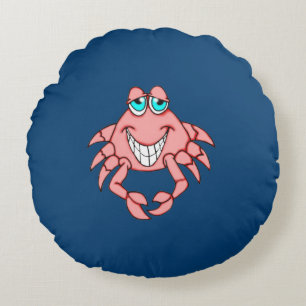 Cheerful Crab Round Throw Pillow