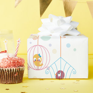 Cheerful Cute Birds In Cages Wrapping Paper