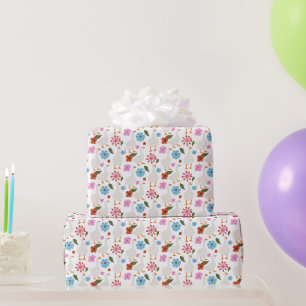 Cheerful Cute Geese With Hand Drawn Flowers  Wrapping Paper