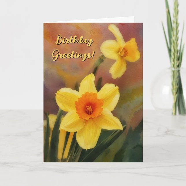 Cheerful Daffodil Flowers Art Birthday Card (Front)