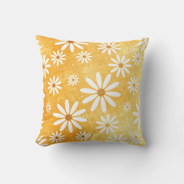 Cheerful daisies rustic orange gold outdoor cushion (Front)