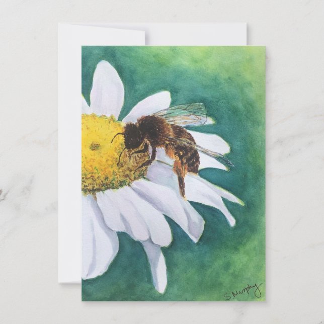 Cheerful daisy and bee blank card (Front)